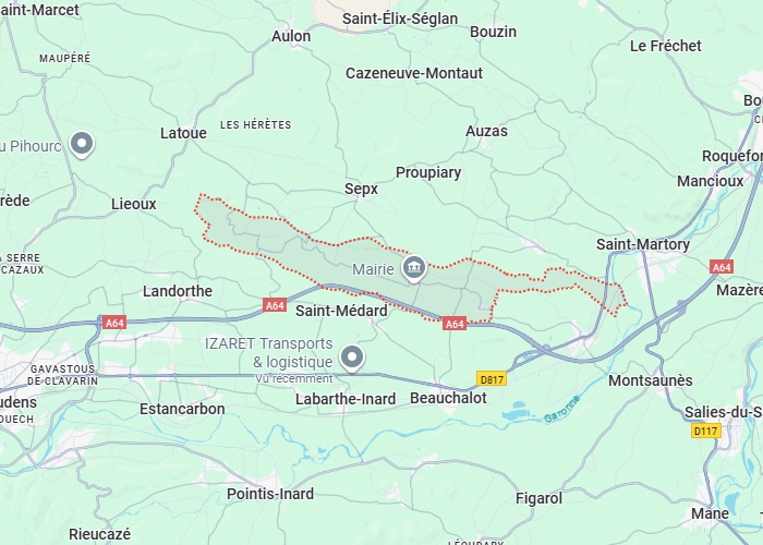 Carte Saint-Médard A64 : itinéraire et localités